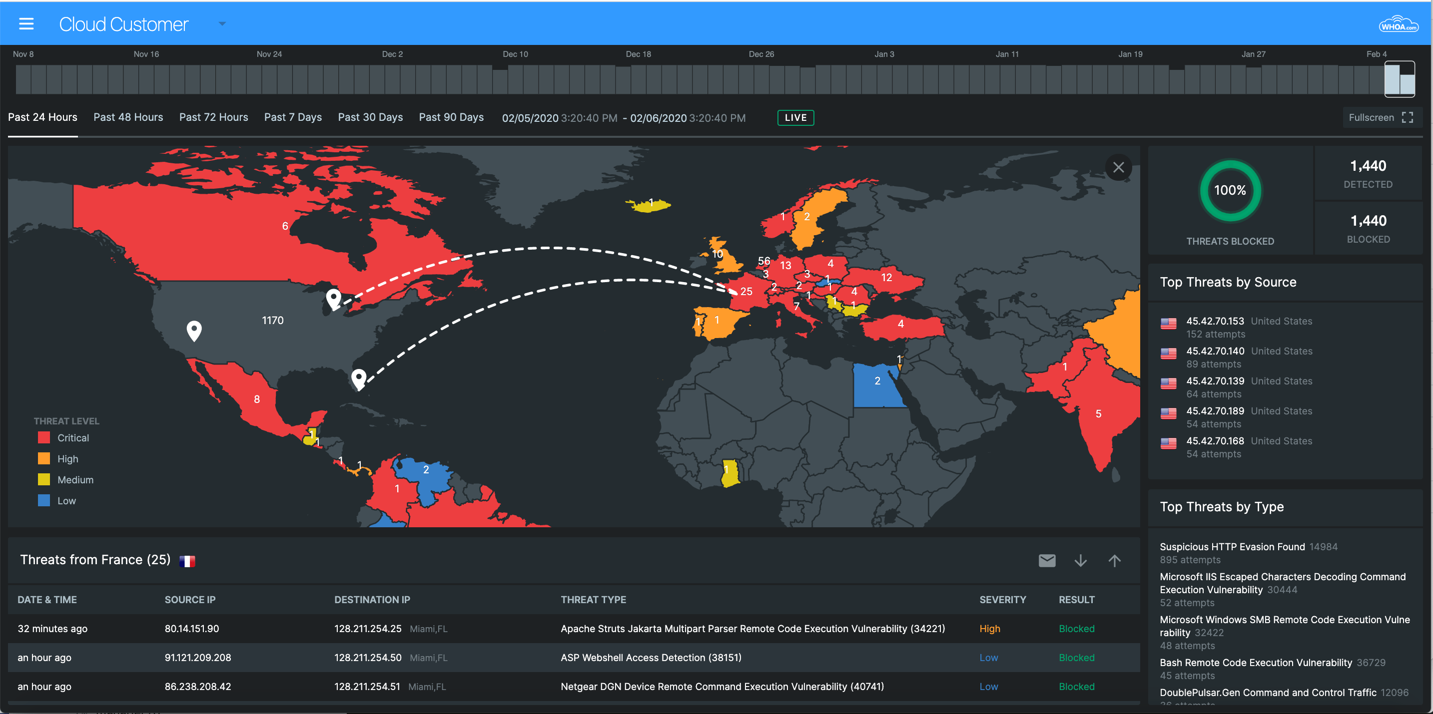 Click on a country to zoom in and get specific threats originating from there.